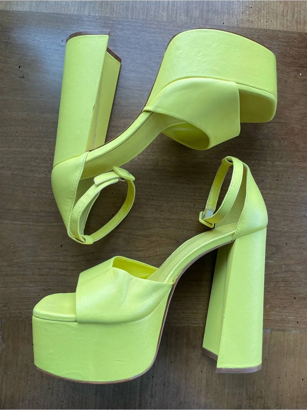 SCHUTZ Lenne Yellow Leather Platform Ankle-Strap Open Toe Heeled Sandals EU 39